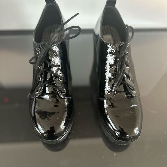 ynot Block Platform Heeled Lace Up Oxfords Round Toe Patent Leather Size 9.5 - Picture 2 of 5